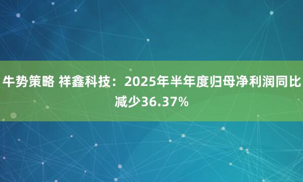 牛势策略 祥鑫科技：2025年半年度归母净利润同比减少36.37%